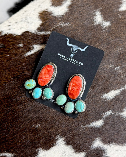 Round Turquoise & Spiny Earrings *Native