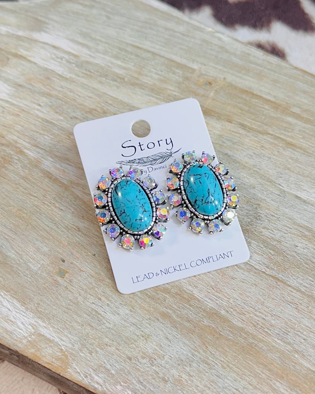 Rhinestone Turquoise Oval Studs