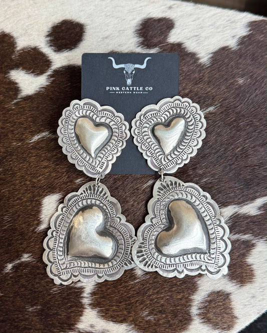 Double Heart Dangle Earrings *Native