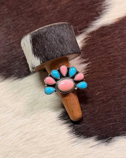 Pink Conch Kingman Half Cluster Ring *Native