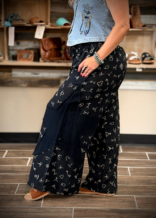 Black Outlaw Art Linen Pants