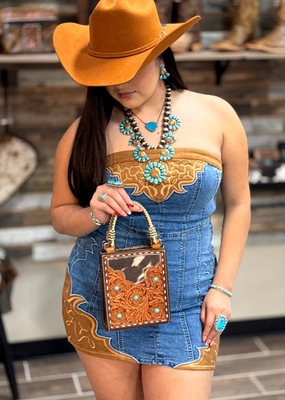 Floral Leather Boxy Handbag AS