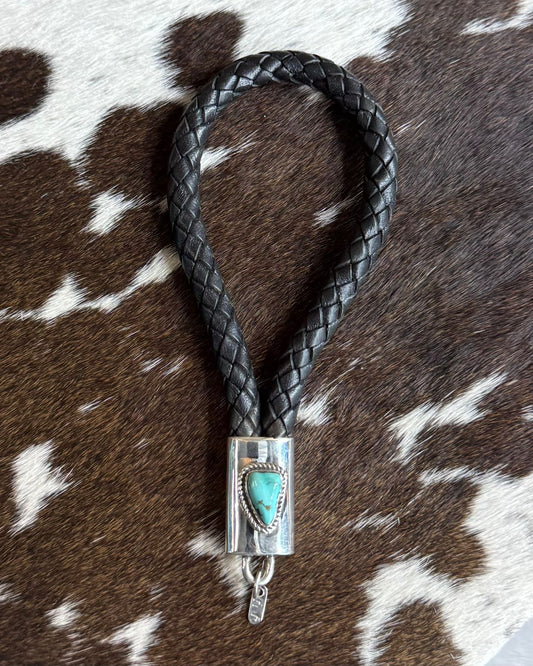 Black Leather Turquoise Wristlet Fob *Native