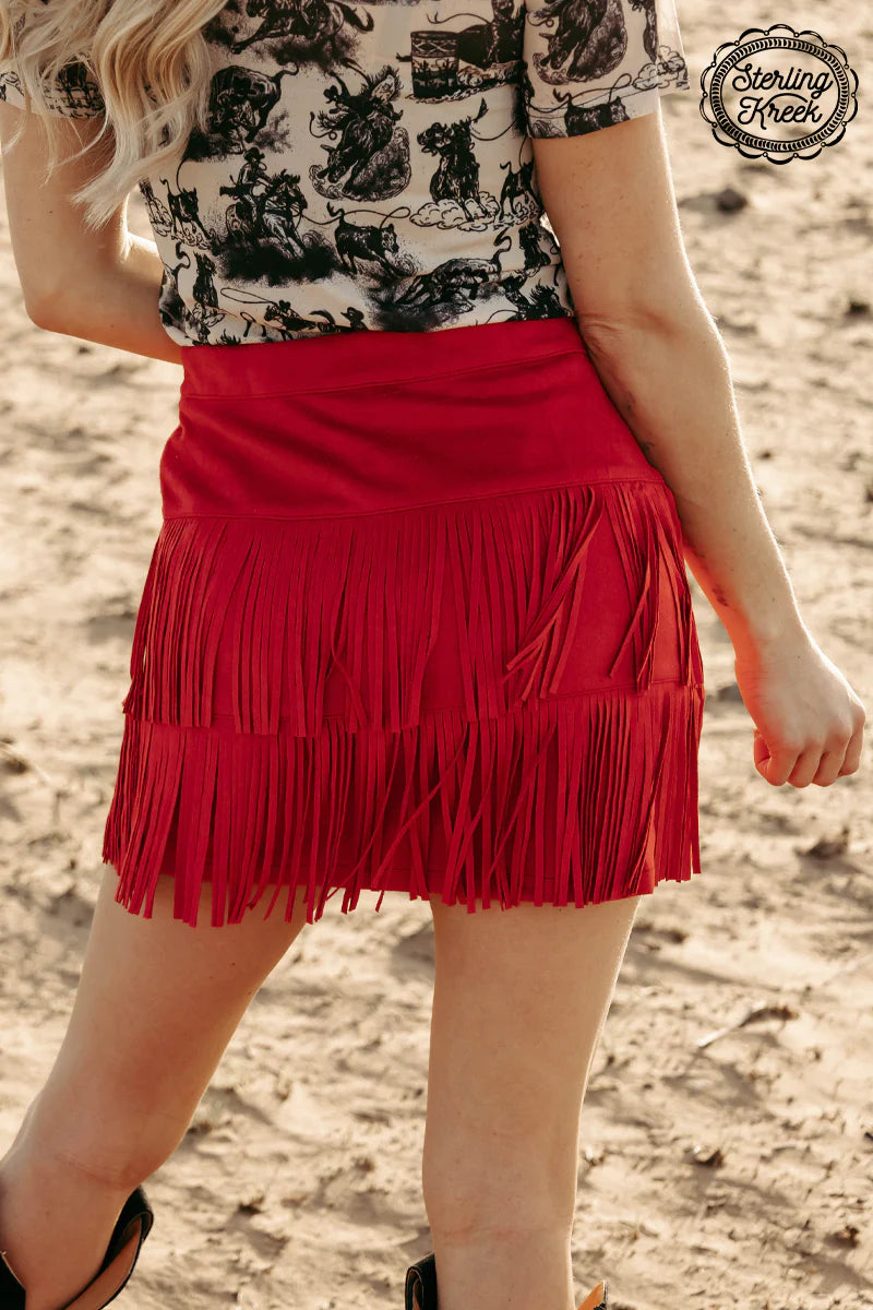 Red Fort Worth Fringe Skirt *size down!