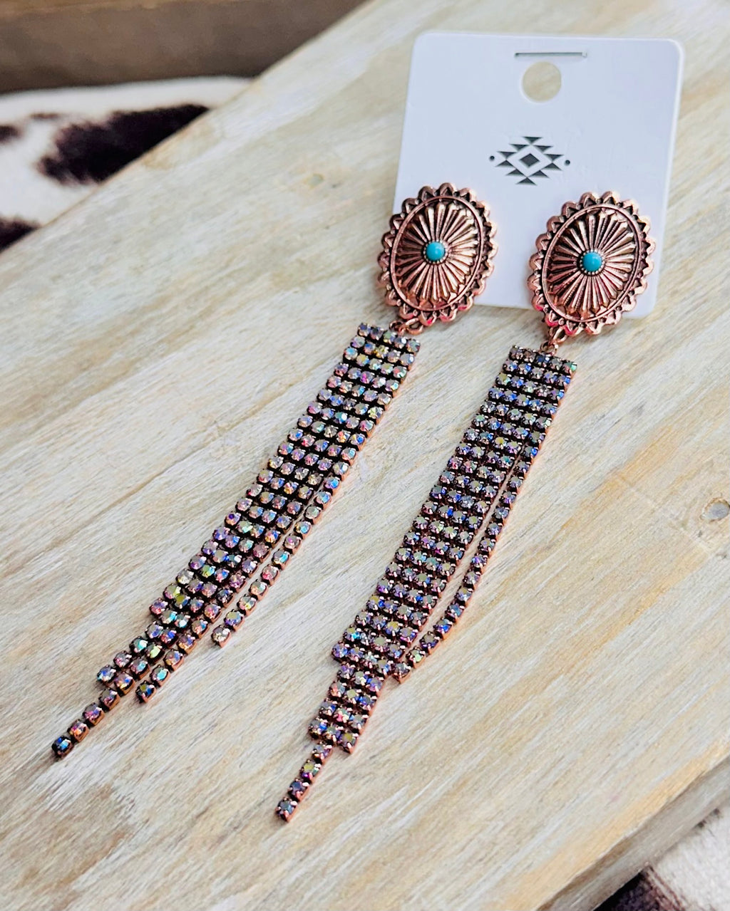 Copper Rhinestone Fringe Earrings