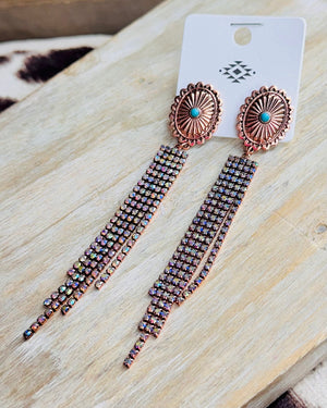 Copper Rhinestone Fringe Earrings