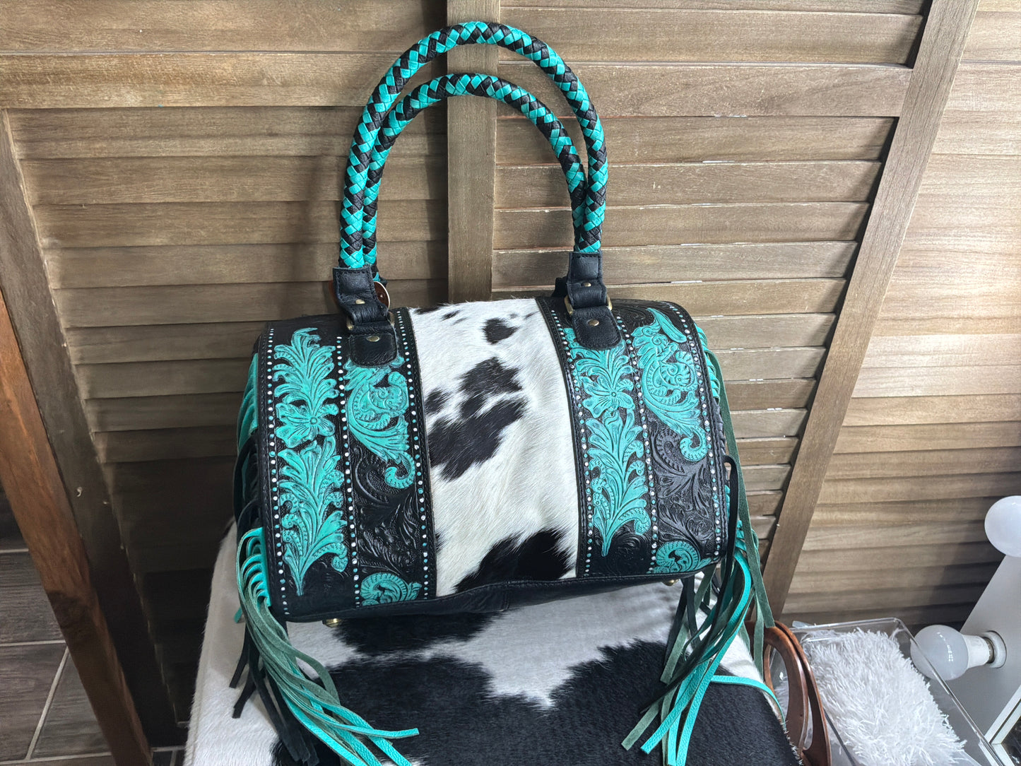 Tooled Fringe & Cowhide Bag