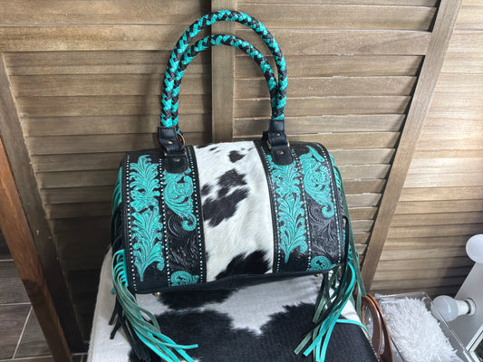Tooled Fringe & Cowhide Bag