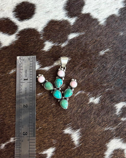 Turquoise & Pink Conch Cactus Pendant * Native