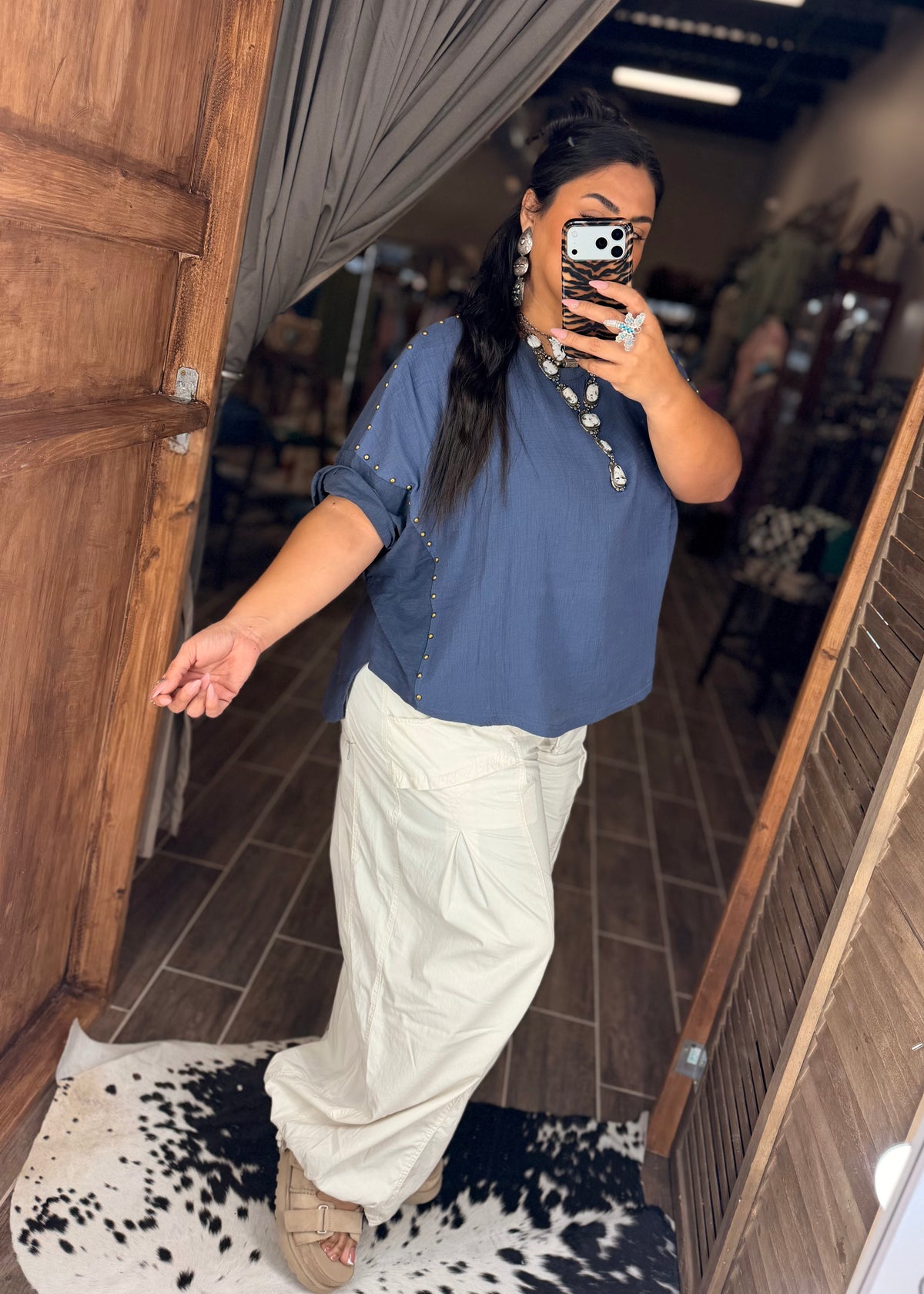 Denim Blue Hi Lo Studded Top