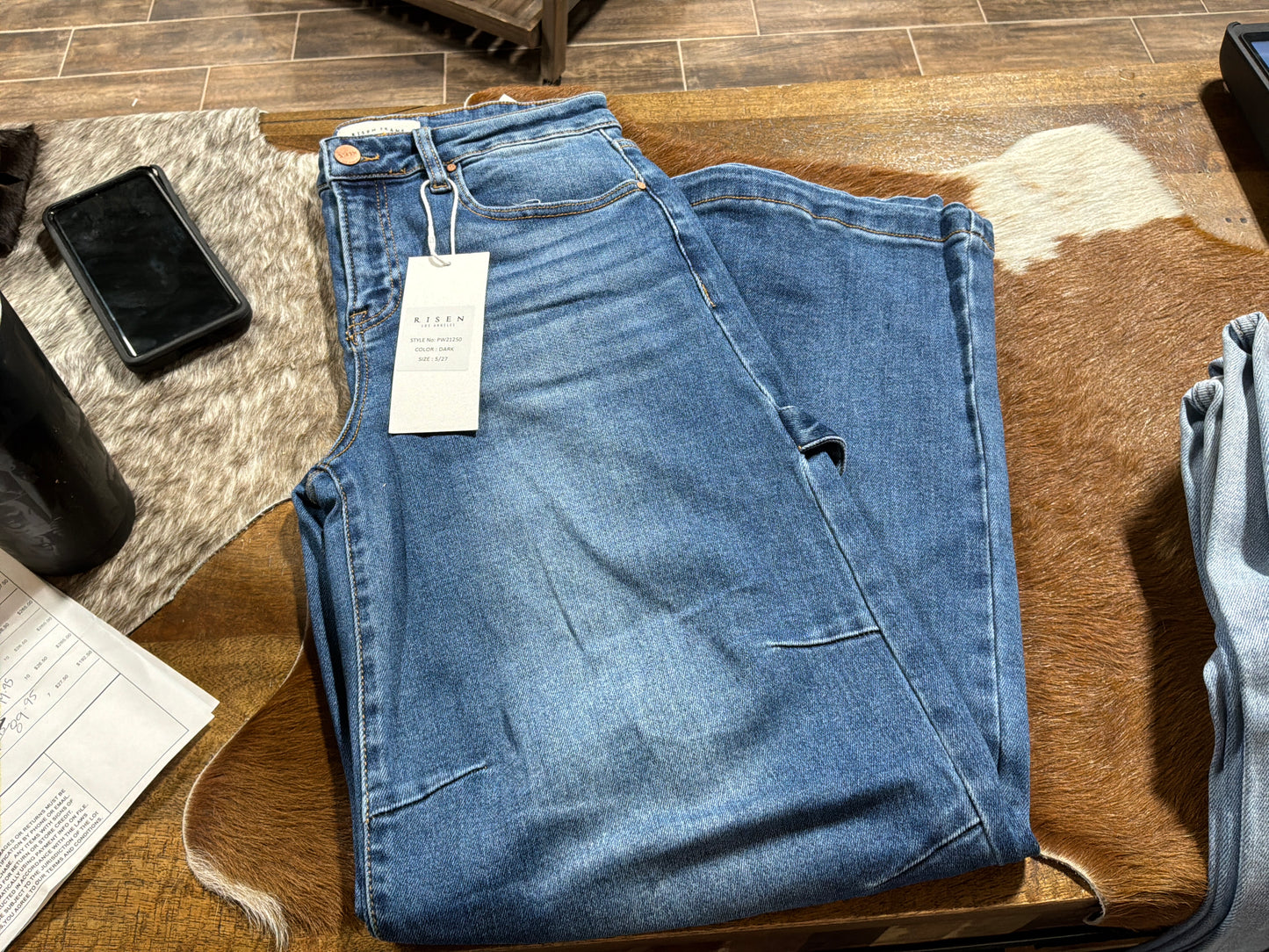 High Rise Wide Leg Patch Detailed Jeans