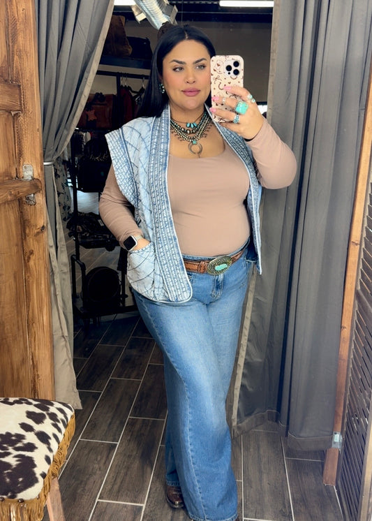 Quilted Denim Vest