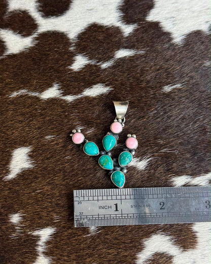 Turquoise & Pink Conch Cactus Pendant * Native