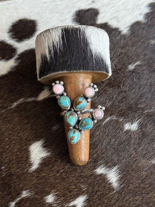 Turquoise & Pink Conch Cactus Ring * Native