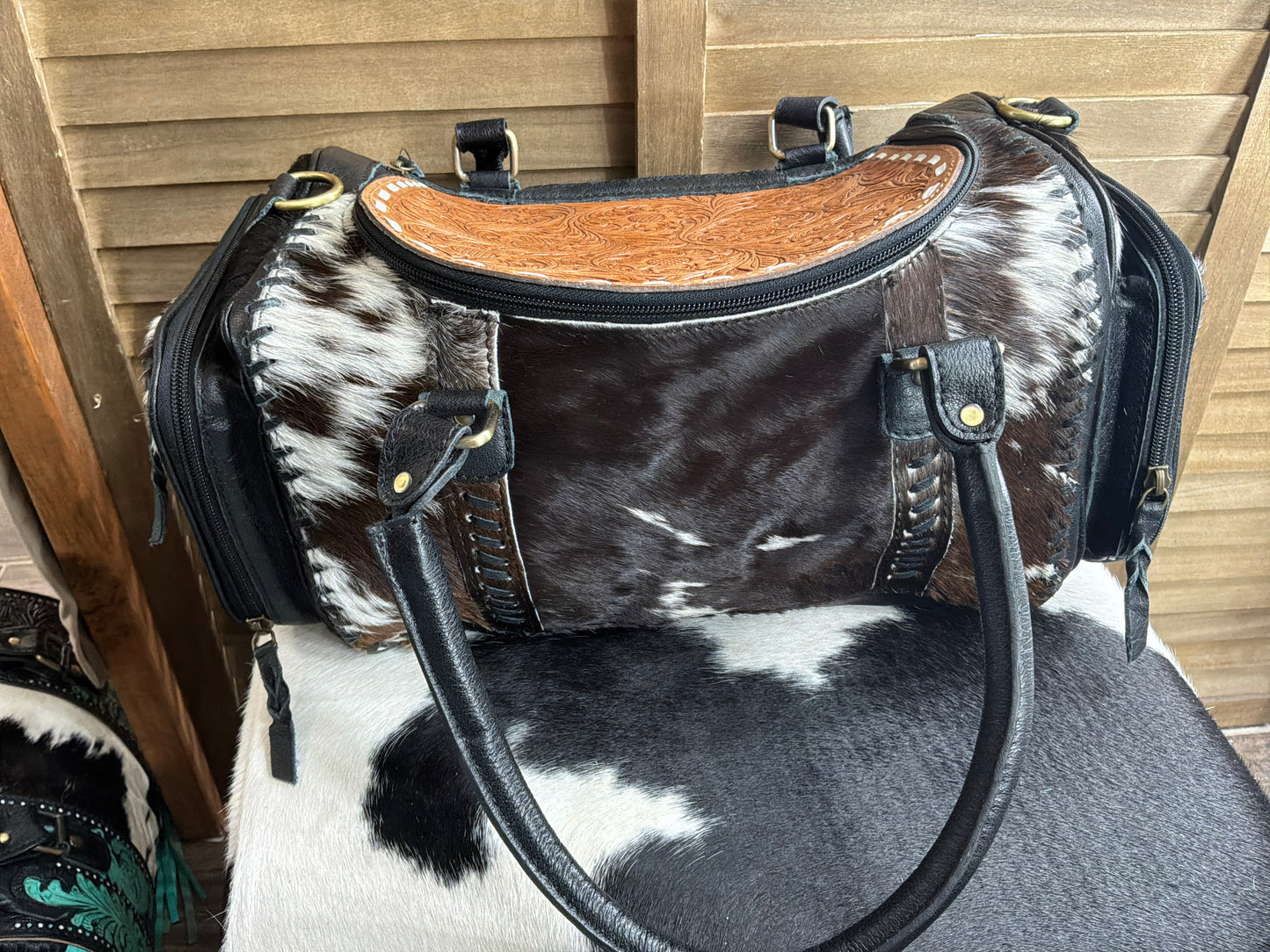 Black Saddle Cowhide Weekender
