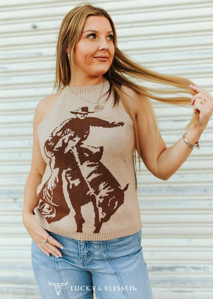Western Cowboy Halter Knit Top
