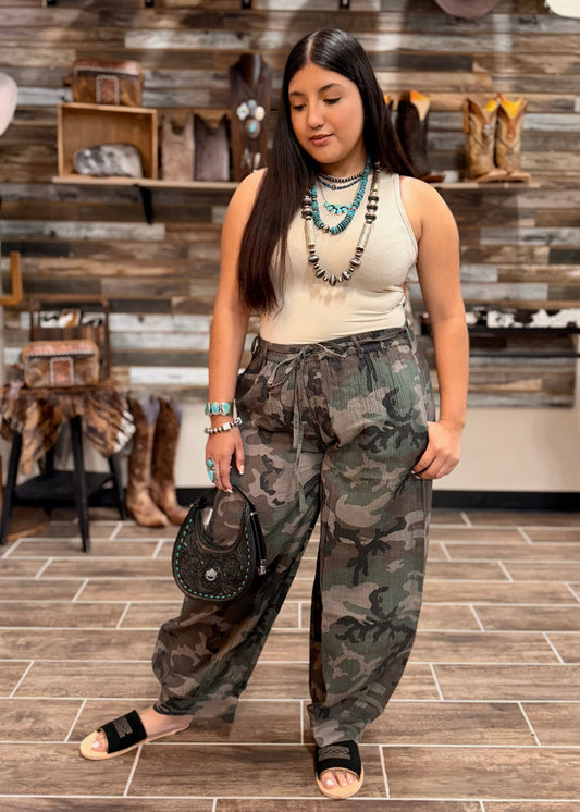 Camo Cargo Linen Pants