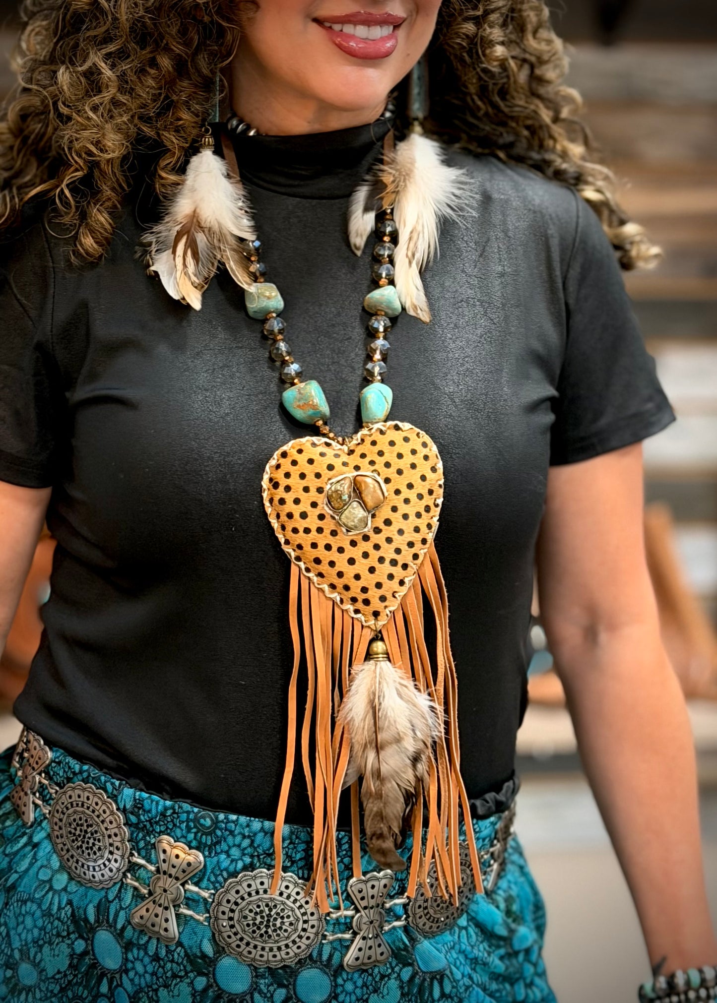 Boho Cheetah Patsy Heart Necklace
