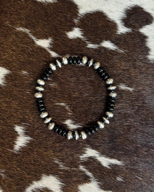 Black Onyx Saucer Stretch Bracelet *Non Native