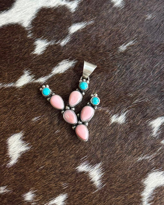 Pink Conch & Turquoise Cactus Pendant * Native