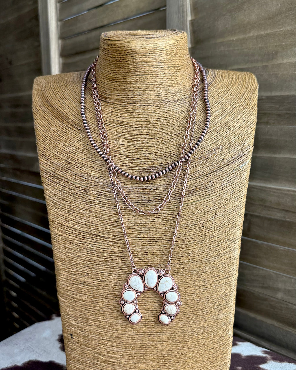 White Stone Layered Squash Blossom Necklace