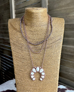 White Stone Layered Squash Blossom Necklace