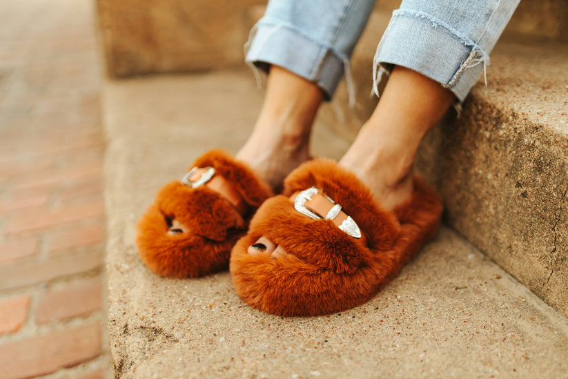 Fuzzy Buckle Slippers