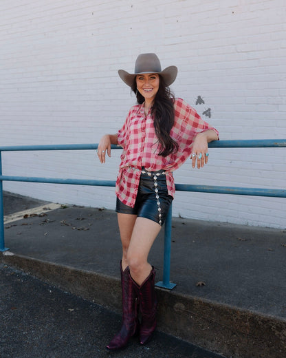 Blush Checkered Rodeo Blouse
