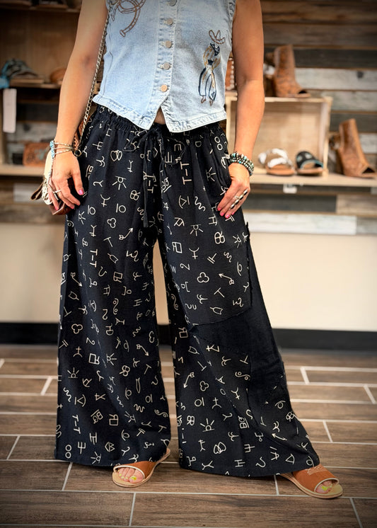 Black Outlaw Art Linen Pants