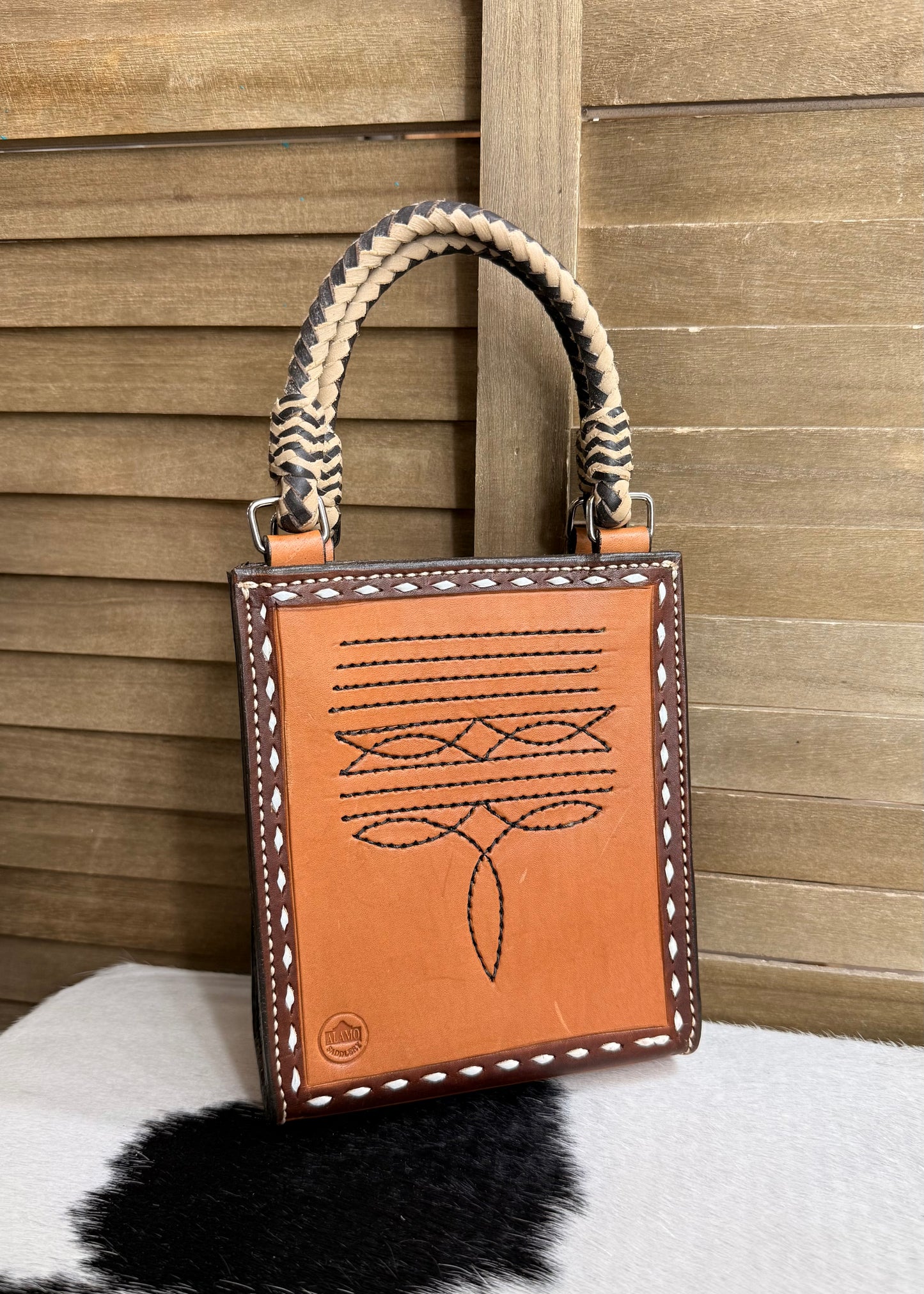 Floral Leather Boxy Handbag AS