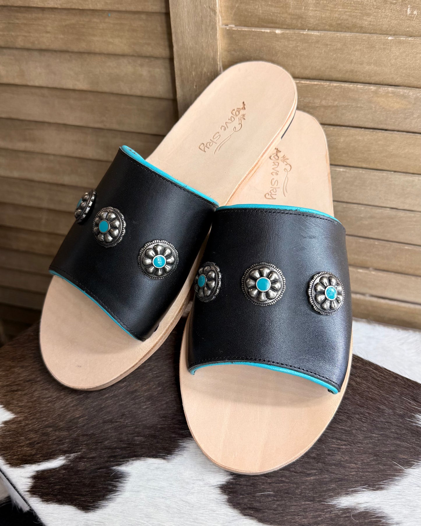 Black Concho Leather Sandals
