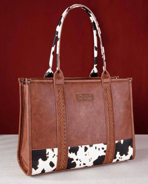 Brown Wrangler Whipstitch Cow Tote