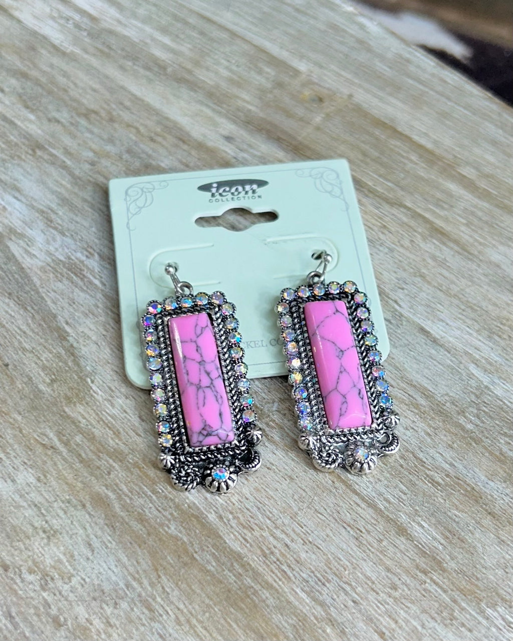 Pink Stone Dangle Earrings