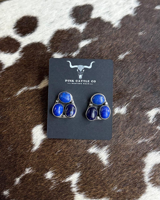 Lapis 3 Stone Cluster Earrings *Native