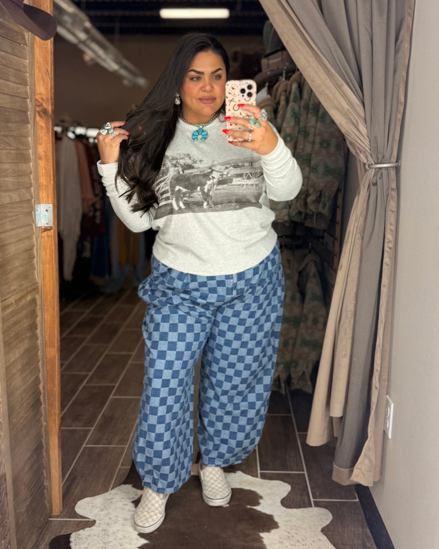 Checkered Barrel Jeans