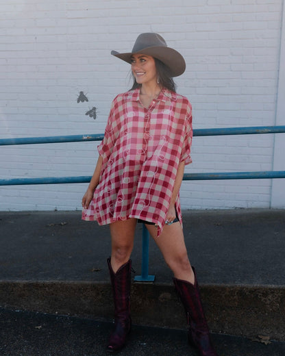 Blush Checkered Rodeo Blouse