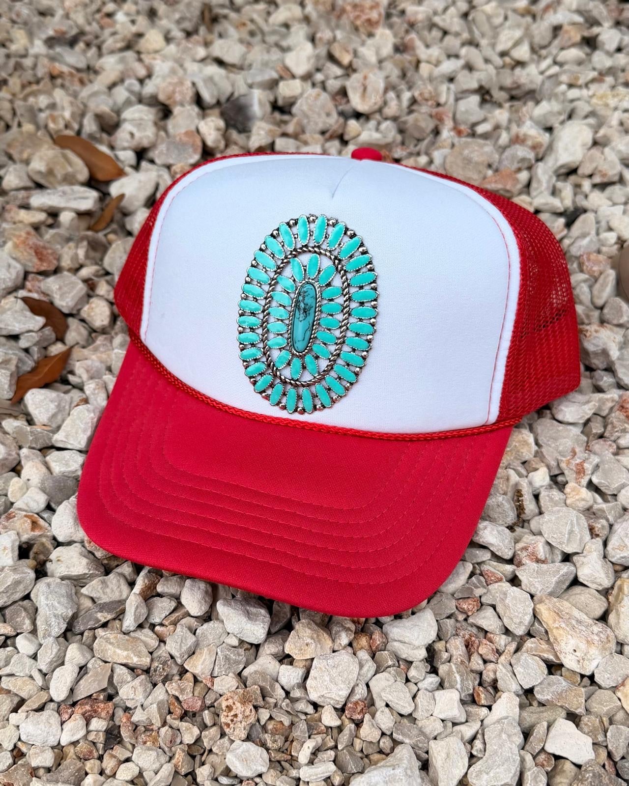 Red & White Concho Trucker Cap