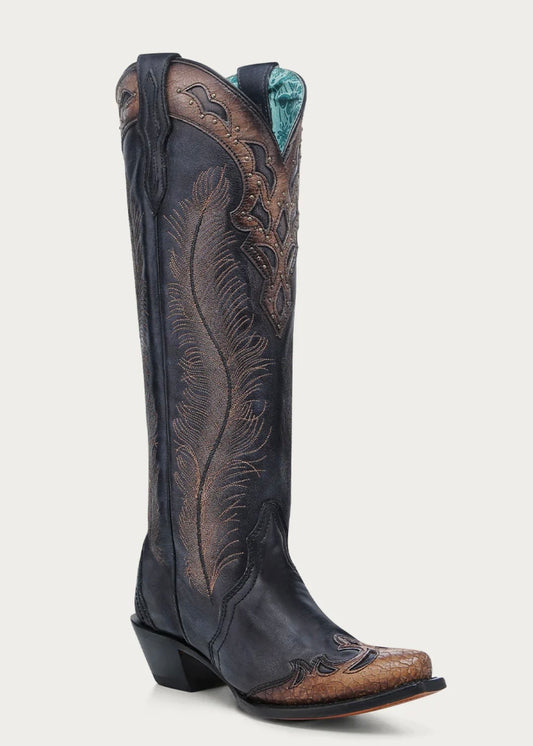 Corral Black-Honey Feather Embroidered Boots
