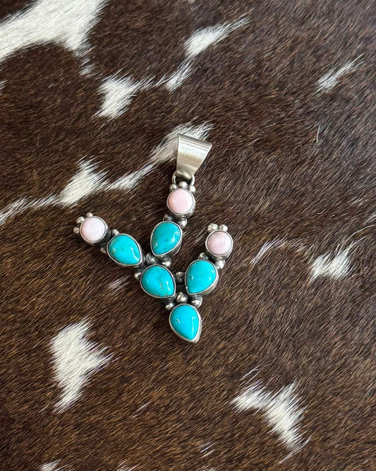 Turquoise & Pink Conch Cactus Pendant * Native