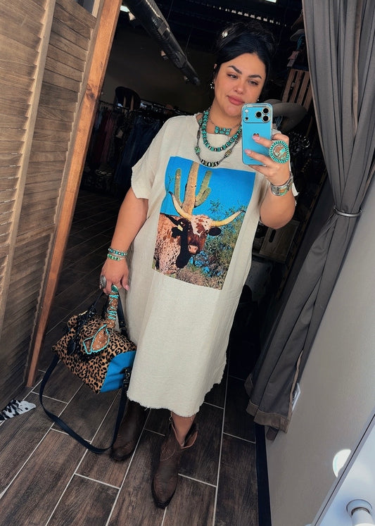Longhorn Linen Kaftan Dress