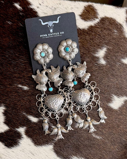 Federico Jimenez Flower & Bird Dangle Earrings