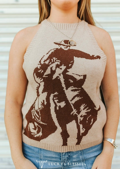 Western Cowboy Halter Knit Top