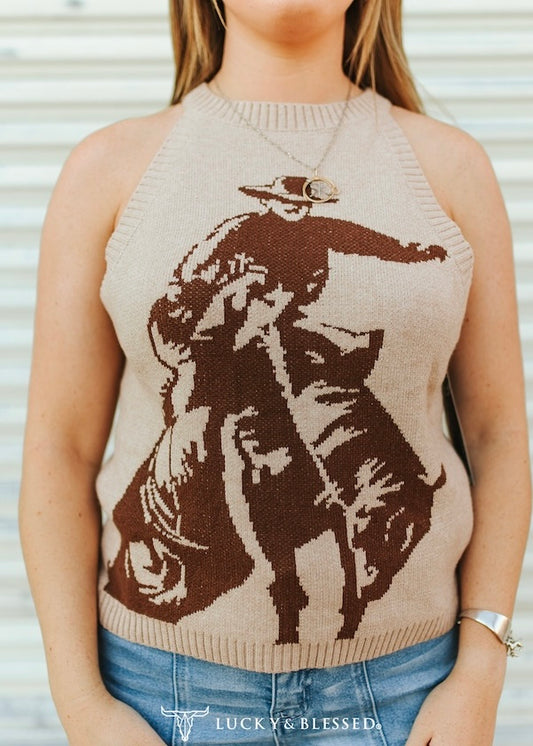 Western Cowboy Halter Knit Top