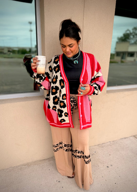 Pink Leopard Oversized Cardigan