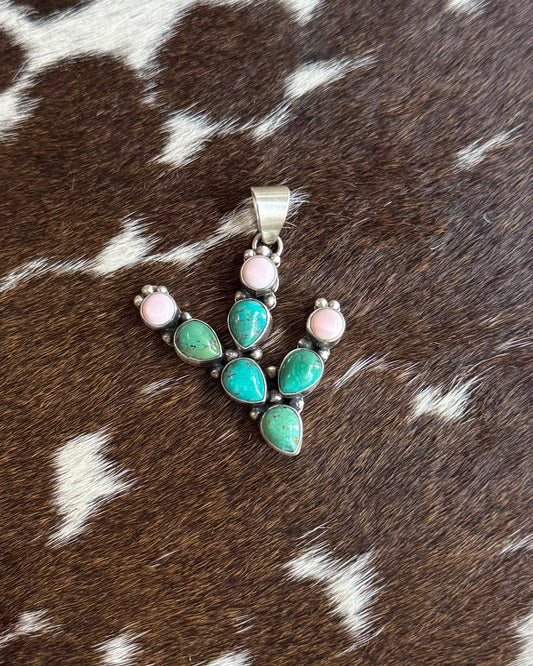 Turquoise & Pink Conch Cactus Pendant * Native