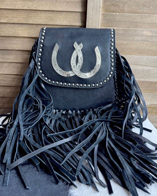 Horseshoe Studded Frindge Crossbody Purse