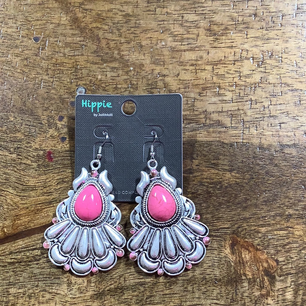 Pink Stone Dangle Earrings