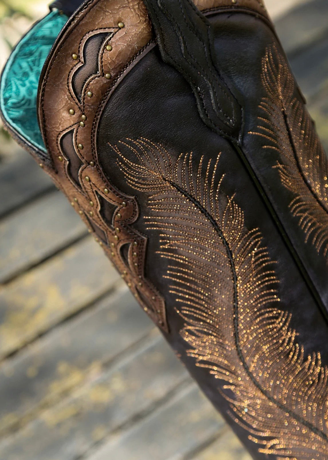 Corral Black-Honey Feather Embroidered Boots
