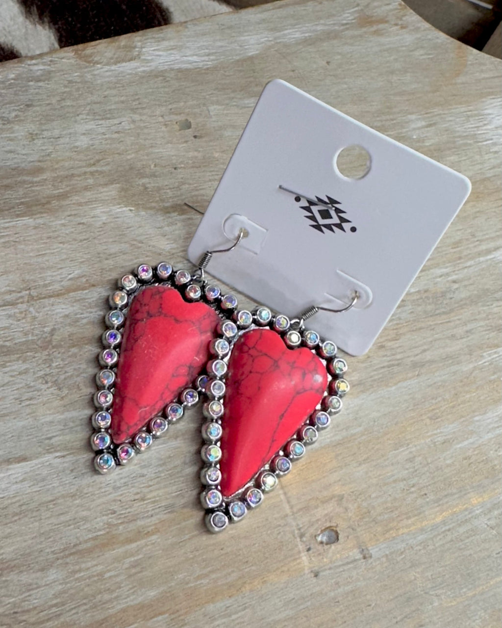 Red Stone Heart Earrings