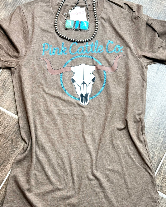 Pink Cattle Heather Brown Tee